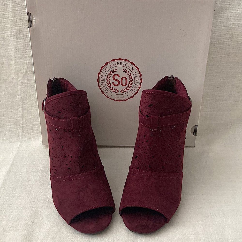 Burgundee womens heeled booties. Brand new with box